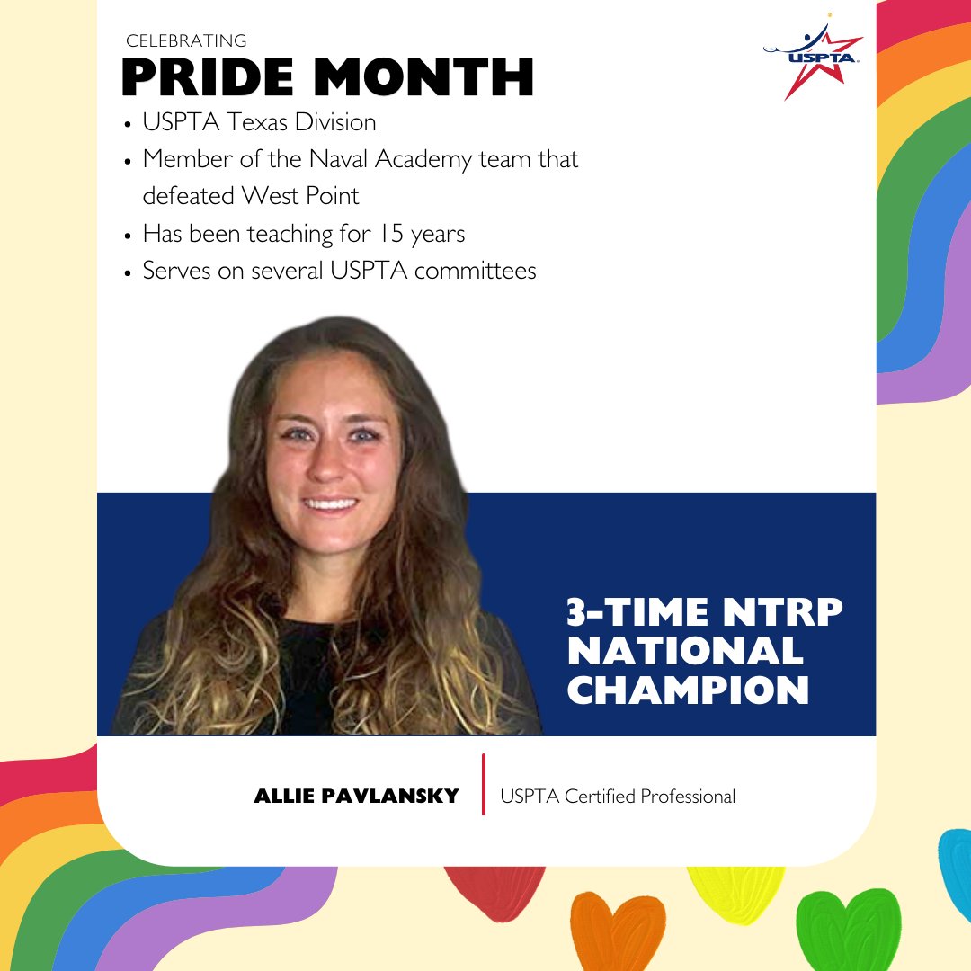 June is Pride Month, and we're taking this time to recognize those who have worked to increase LGBTQ+ awareness in our community and profession!

Meet the incredible Allie Pavlansky, co-chair for the We Play for Pride event and original member of the USPTA LGBTQ+ Task Force.