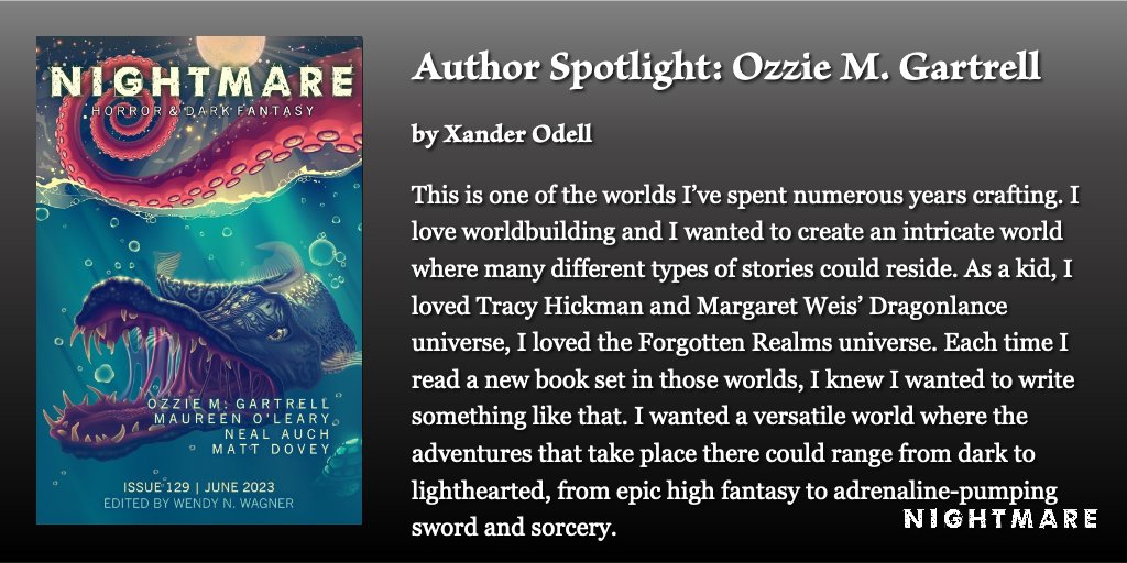 NIGHTMARE Author Spotlight: Ozzie M. Gartrell (@OzzieGartrell) by Xander Odell (@WriterOdell). nightmare-magazine.com/nonfiction/aut…