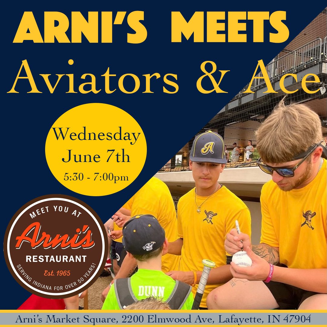 We are so excited to host the Aviators &amp; Ace TODAY from 5:30-7:00pm! Stop by to meet the team, get autographs and pictures plus register to WIN an outdoor suite for an Aviators game!
#MeetYouAtArnis #TakeFlight