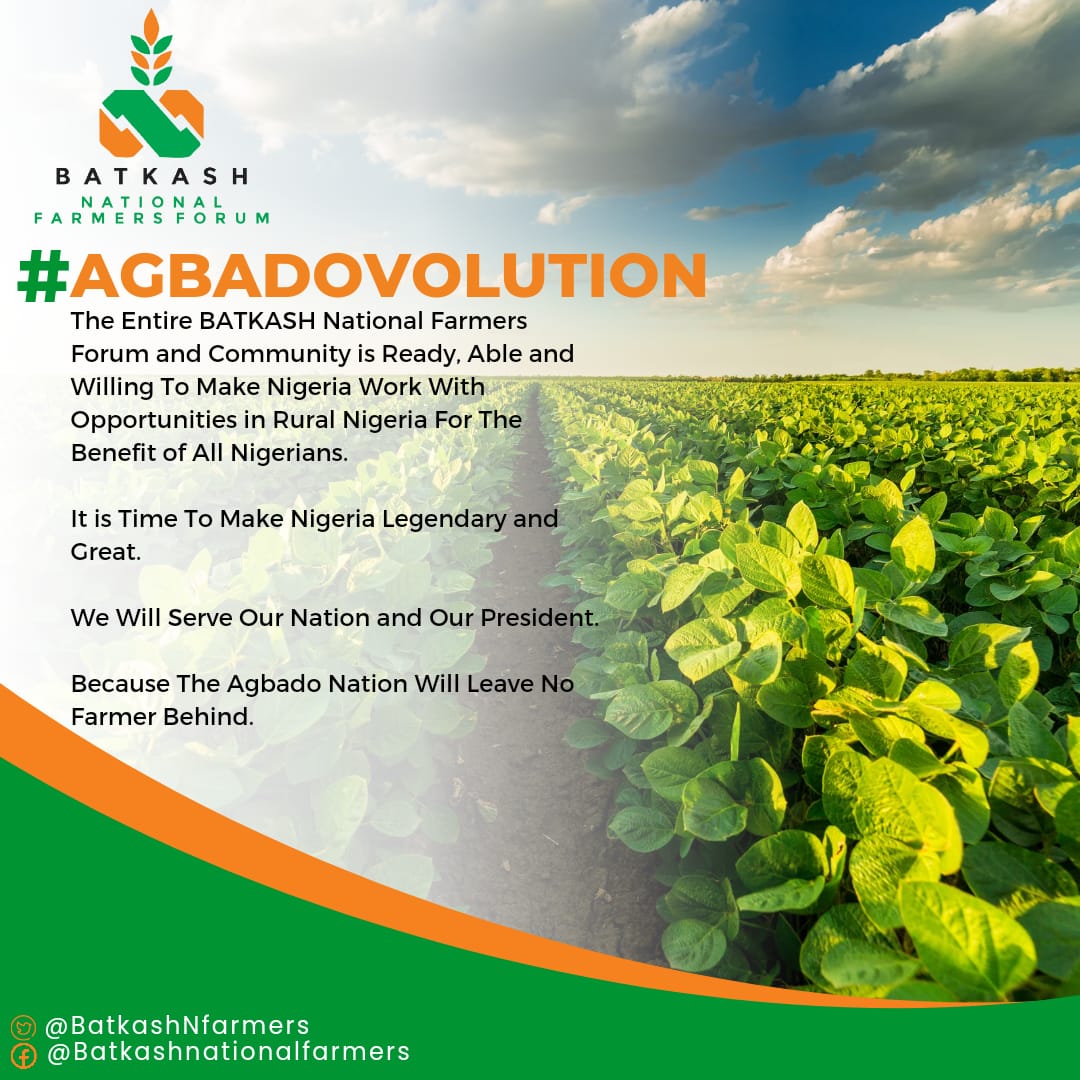 #Agbadovolution Our Continuing National bad habits of dependence on Importations, Seeking Miracles rather than Hard work, Ignoring all Viable Revenue alternatives for only Crude Oil, Promoting Religion rather than Education, Building Mega-Churches
#NigeriaFarmers
#AsiwajuFarmer