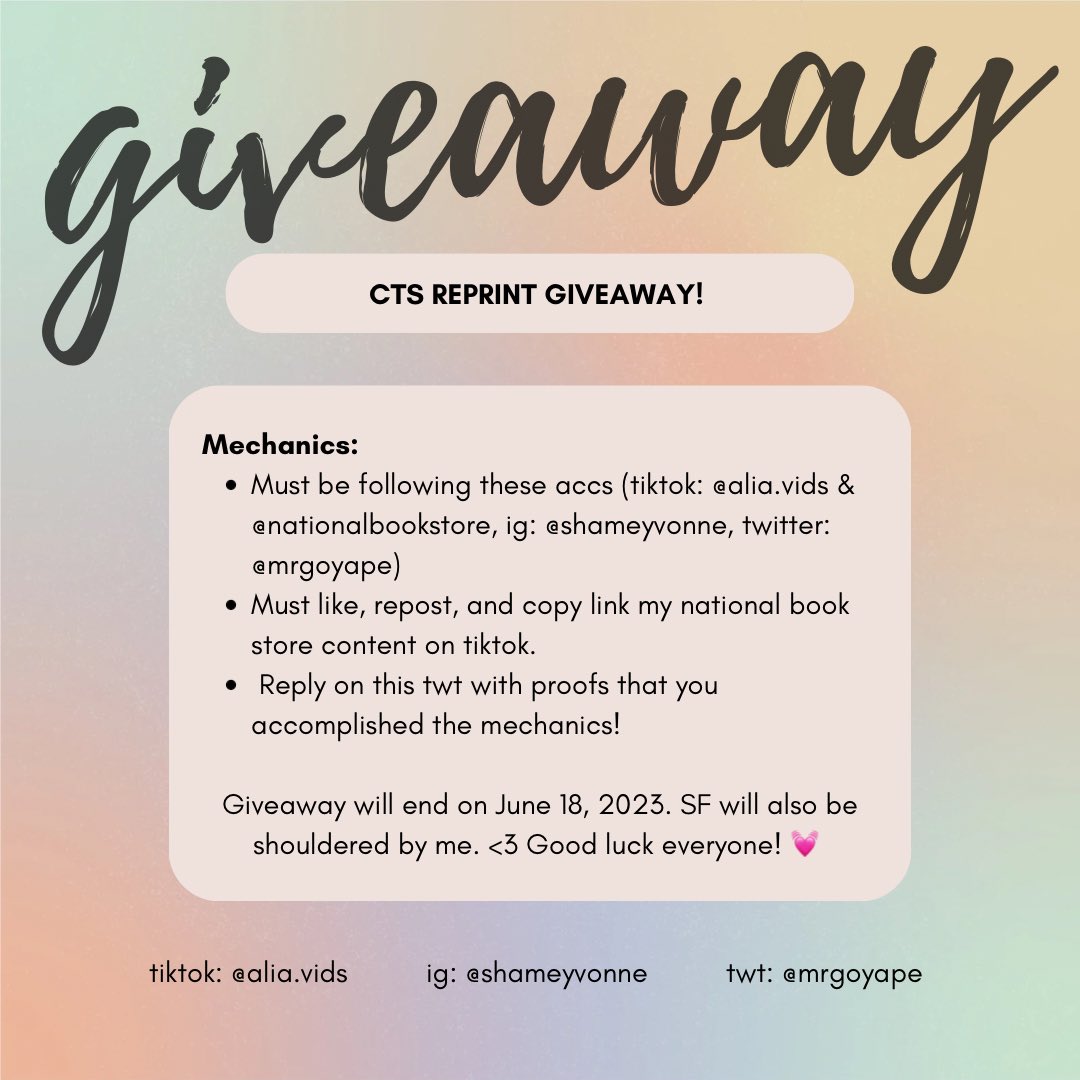 mrgoyape's tweet photo. CTS REPRINT GIVEAWAY 🍃

Check mechanics to be able to join! Good luck, everyone. <3

For easier access on my tiktok acc here’s the link: 
https://t.co/tkxKYyq5hs https://t.co/deoYnkNYsu