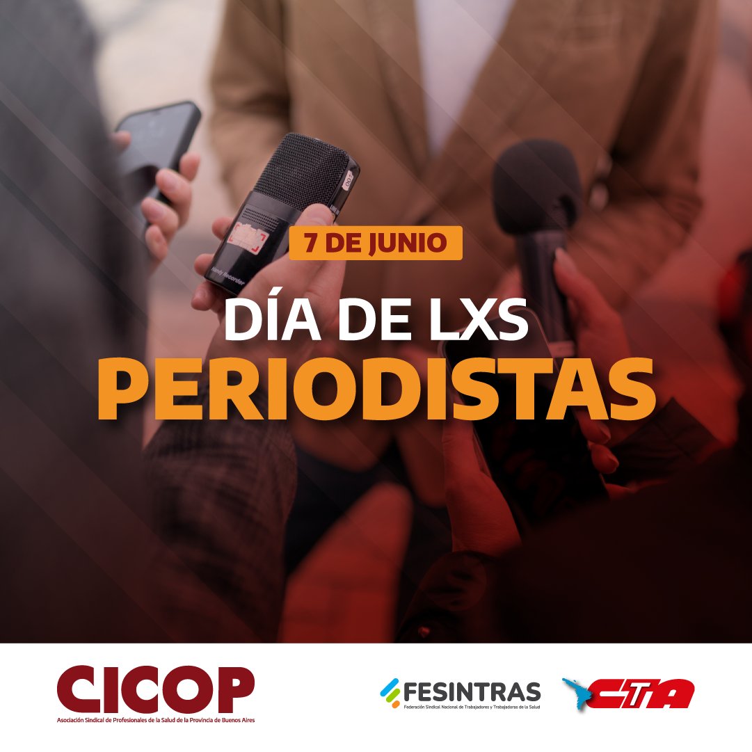 CICOP_ok's tweet photo. 👏🏻 Saludamos en su día a todxs lxs Trabajadorxs de Prensa 🎙

📻 Les agradecemos el compromiso por visibilizar nuestras demandas, actividades y agenda gremial.

@PrensaCICOP 
#7J #DíaDeLxsPeriodistas #Argentina https://t.co/gsQup7mKt1