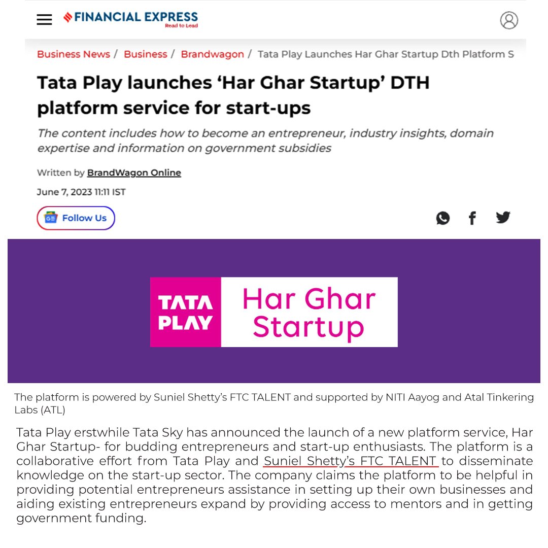 Har Ghar Startup - A brand new channel launched by @TataPlayin, powered by @FTCTalent.

@SunielVShetty @camkshukla @IIDIncubator
#FTC #newannouncement