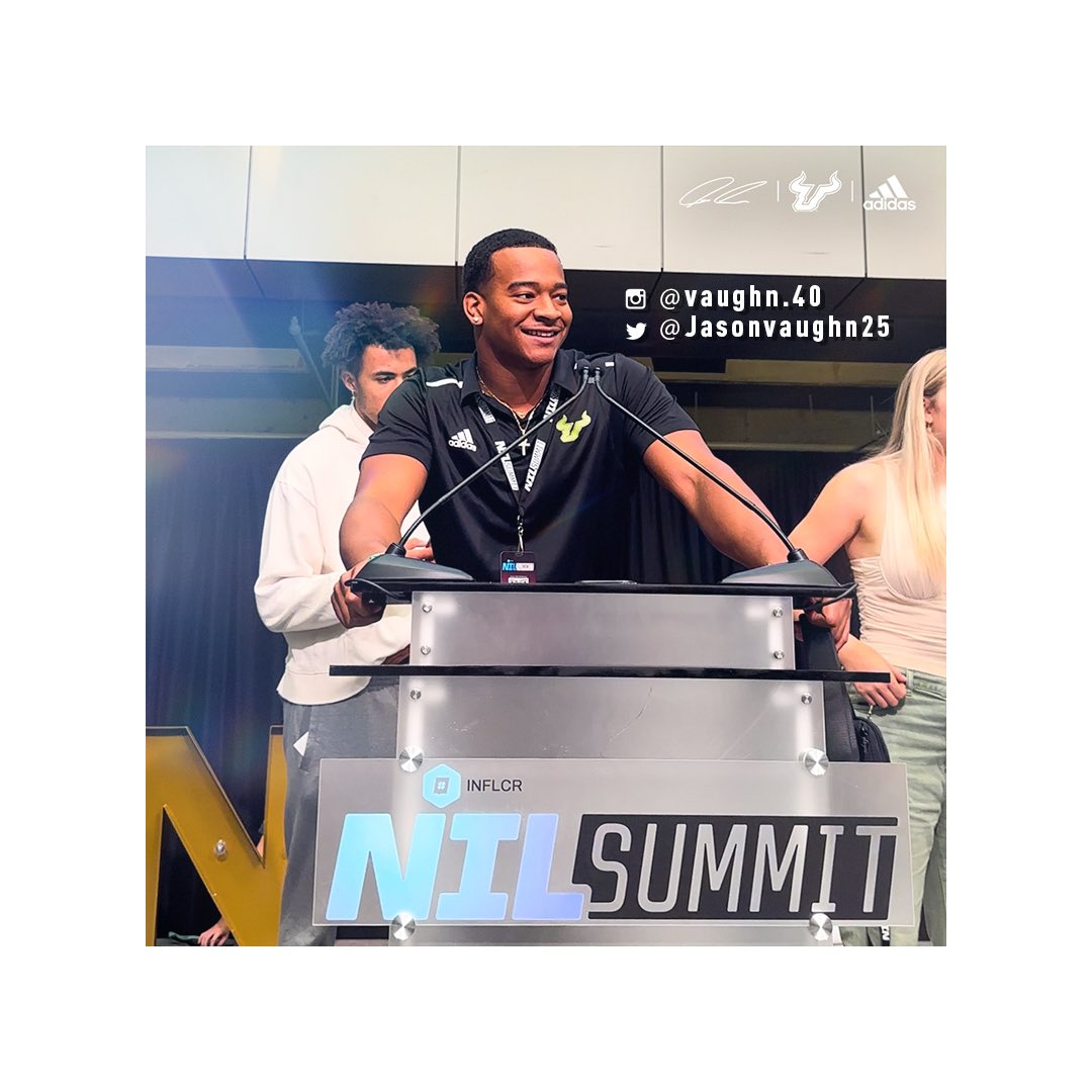 USFFootball's tweet image. Jason Vaughn representing USF Football at the 2023 NIL Summit hosted by @INFLCR‼️ 

The @NILSummit allows student-athletes to collaborate as a community of influencers, while learning more about NIL and building their brand.

#ComeToTheBay | #NILSummit | #NILSummit23