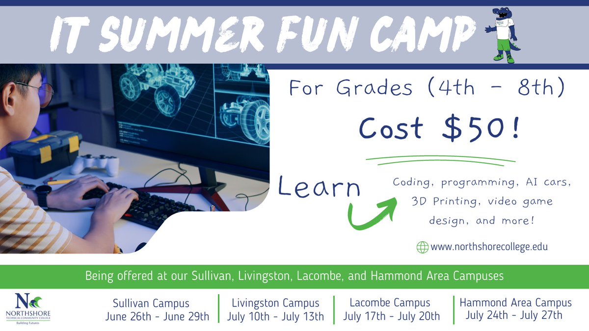 Join us for our IT #Summer Fun Camps! ☀️💻
#BuildingFutures🐊#SummerCamp #ITcamps