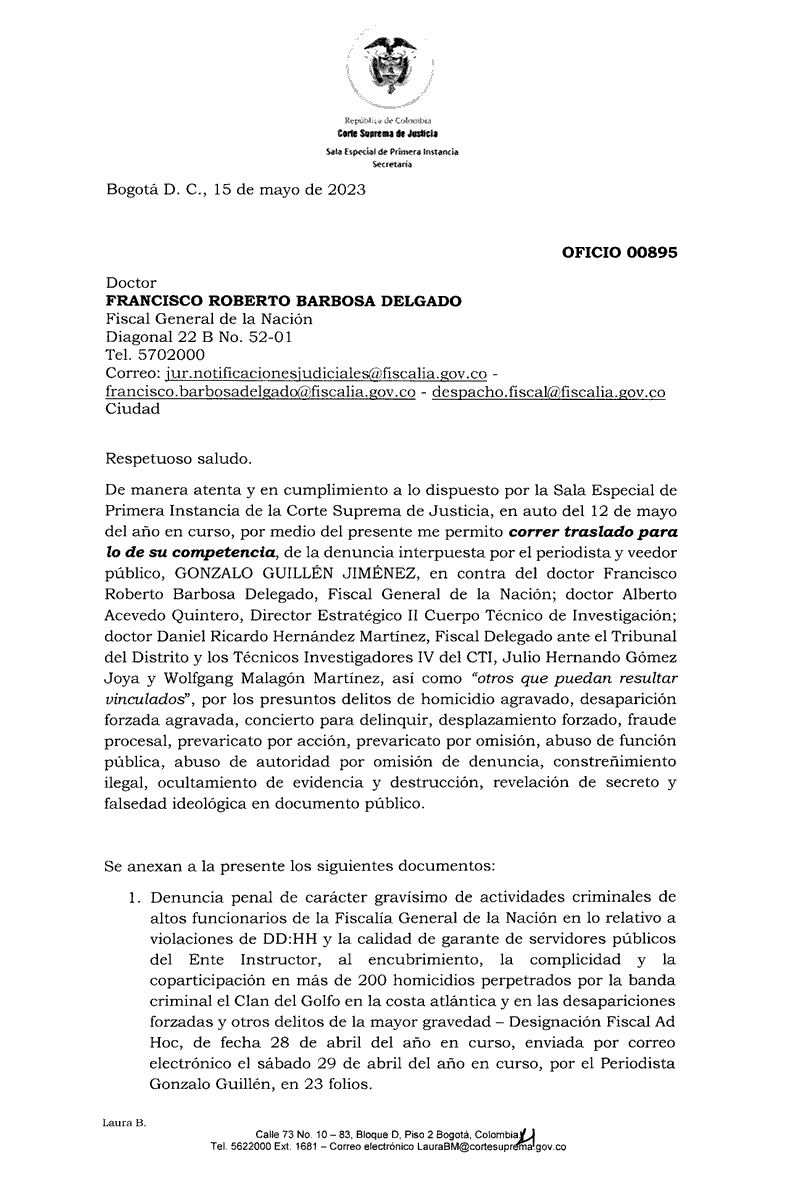 ctovarleon's tweet photo. Refrescante noticia: La @CorteSupremaJ abrió investigación contra el Fiscal Barbosa y otros, por delitos tales como homicidio agravado, desaparición forzada agravada, concierto para delinquir, por denuncia interpuesta por @HELIODOPTERO y @RobertoMTico @CorteIDH https://t.co/7QcSeCrLYX