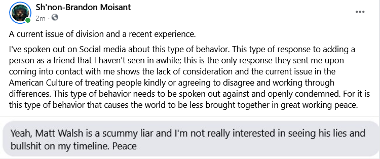 Let's try to work on differences of opinion and working on disagreeing. This type of behavior which I have addressed on Facebook; is exactly why we are having major conflicts today.
#divisive #lackofrespect #nottolerance #speakout #kindnesskills #empowerpeace #lovewell #behumble