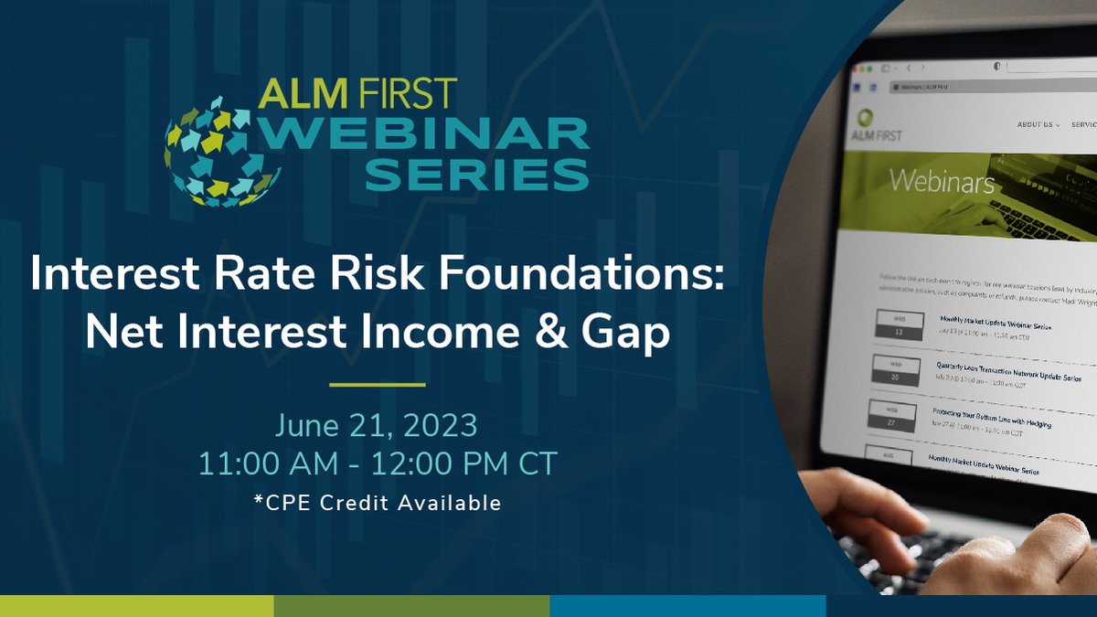 Join the ALM First team to refresh or expand your knowledge regarding the fundamentals of ALM. Our experts will define IRR and review different measurement tools, including gap and net interest income. Register Here: ow.ly/1Iur50OG9Sc