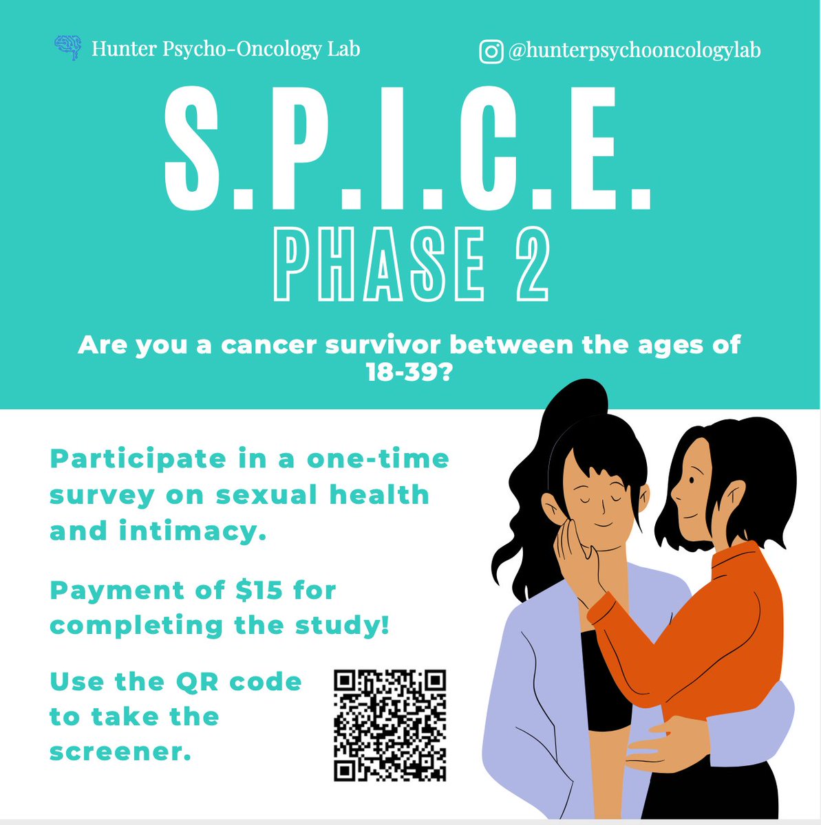HunterPOLab's tweet photo. If you meet study criteria, you may be eligible to participate in our research study about sexual health during cancer survivorship. Payment of $15! https://t.co/19wuWR4usS
#AYAsurvivor #sexuality #intimacy #sexualknowledge #youngadult #sexualhealth #AYACSM #OncologyTwitter https://t.co/rhFJsq1yqG