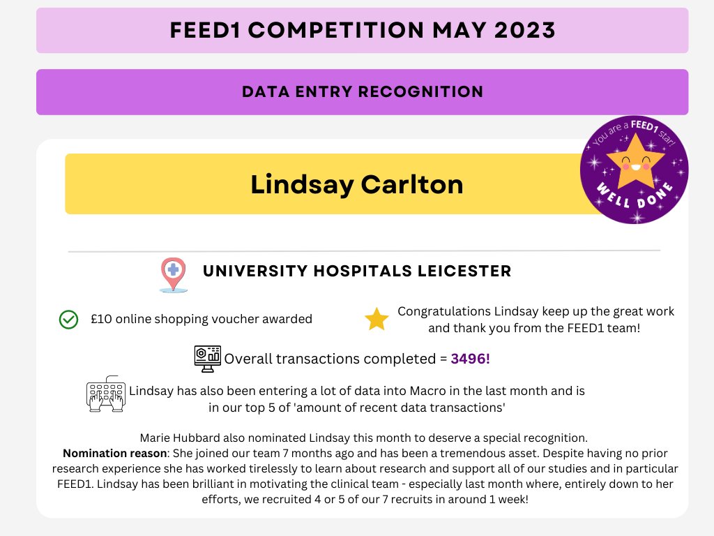 Feed1Trial's tweet photo. Competition Announcement📢

Congratulations to the winners of last months competition! We had a fab month in May, so it's great to be able to recognise some of those who contributed to this💜

This information is also updated every month on our website: https://t.co/GM3s45YvBc https://t.co/yJIjrG5ncs