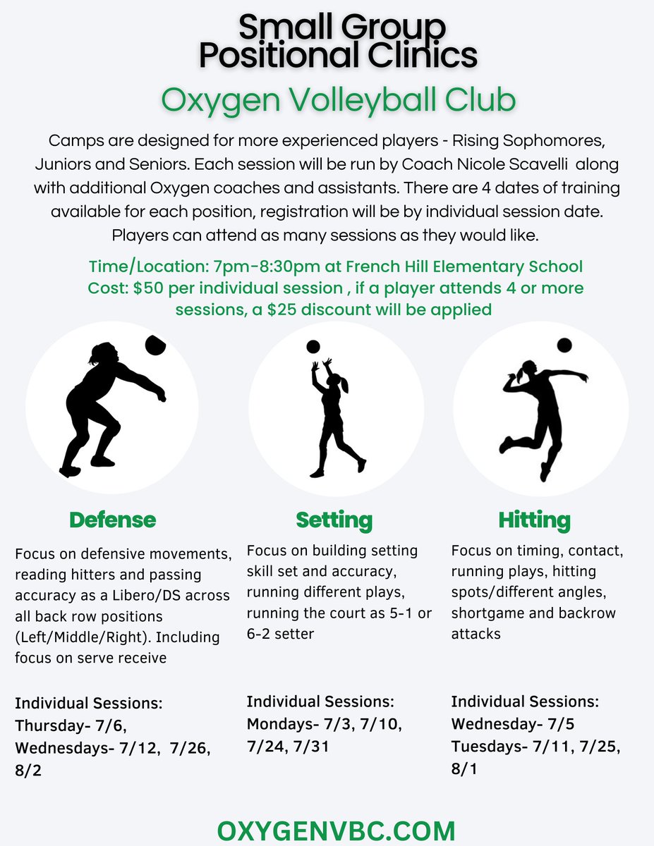 Oxygenvbc's tweet photo. Registration is now open for our new positional clinics! Open to players going into grades 10-12 with a higher level of experience. Limited spots available. https://t.co/iRLcHSJsii