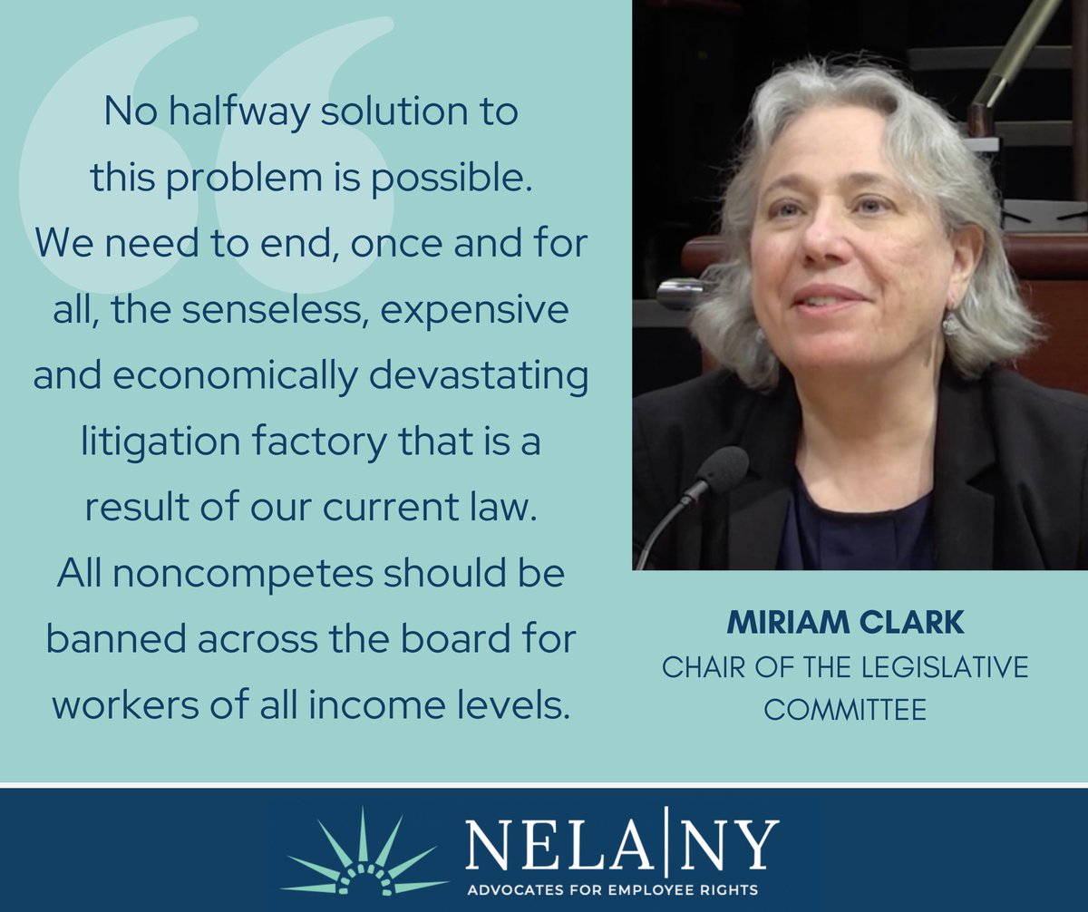 NELA_NewYork's tweet photo. NELA/NY Legislative Committee Chair Miriam Clark @Mfclarkny of @RitzLlp testified before the @NYSenate for #Noncompete Bill S3100/A1278, sponsored by @RyanforNYSenate + @JoinJoyner. Her full testimony: https://t.co/Y9DftbGSju (15:56). #bannoncompetes https://t.co/YhmsRZh1yj