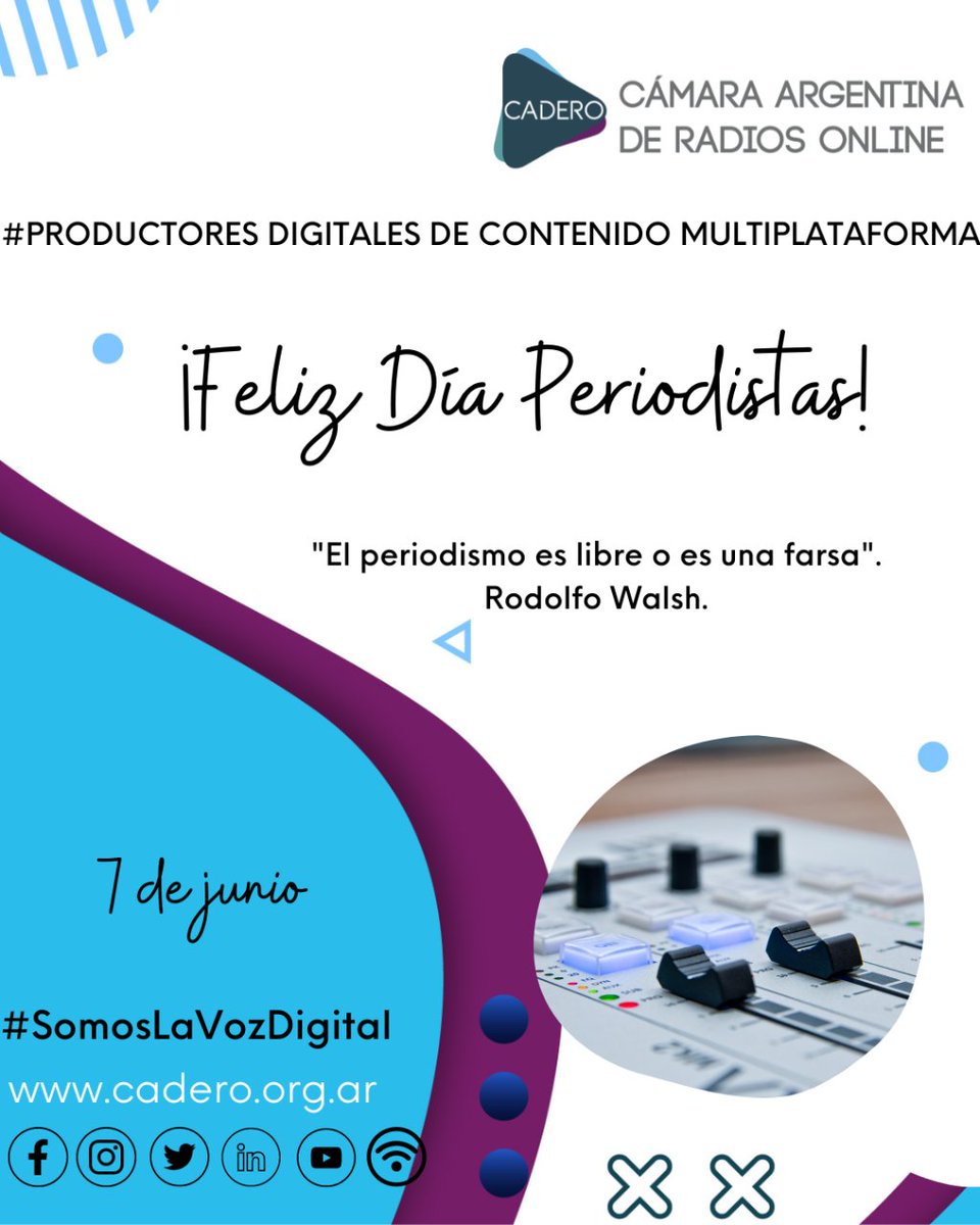 CaderoOK's tweet photo. #DíadelPeriodista ¡Felicidades a los profesionales y a los que abrazan el periodismo con profunda vocación! #SomosLaVozDigital #RadiosOnlineNativas #Multimedia #PDCM https://t.co/43N5E6nqin https://t.co/dwIPtSK7nW