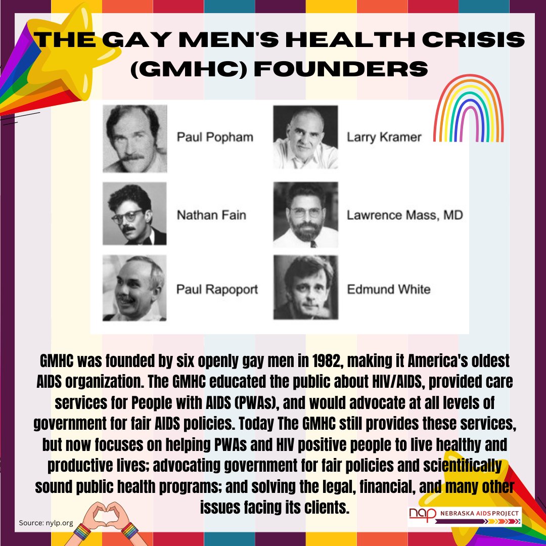 neAIDSproject's tweet photo. 📷 Just sharing some iconic advocacy behavior from six openly gay men in the 80s during Pride month.
#GMHC #HIVAdvocacy #HIVAIDS #HIVAwareness #PrideMonth #Pride #LGBTQIA #LGBTQ #Nebraska #NebraskaAIDSProject https://t.co/0yj7dqM26q