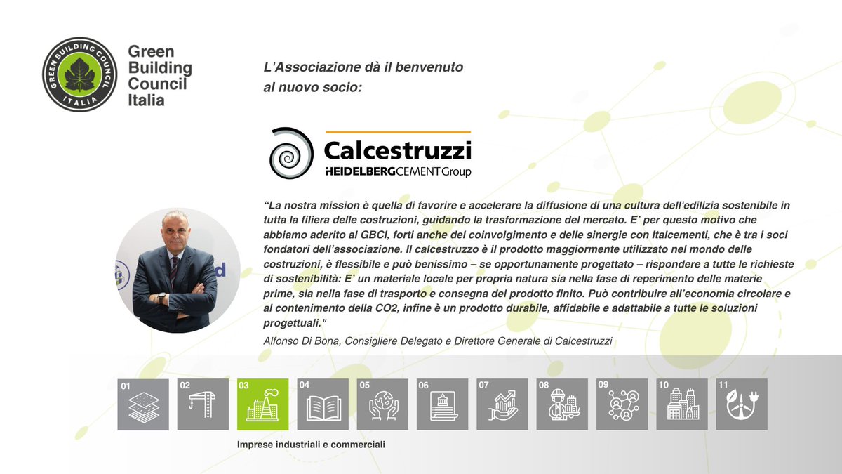 Green Building Council Italia (@gbcitalia) on Twitter photo <a href="/Calcestruzzi/">Calcestruzzi</a> entra a far parte della Community di
<a href="/GBCItalia/">Green Building Council Italia</a>: insieme per consolidare l’impegno nel promuovere l’azione sinergica dell'intera filiera per un'edilizia sostenibile che riconosca centralità alla persona e in equilibrio con gli ecosistemi.
👉 bit.ly/3SJp2Dn <a href="/Calcestruzzi/">Calcestruzzi</a> entra a far parte della Community di
<a href="/GBCItalia/">Green Building Council Italia</a>: insieme per consolidare l’impegno nel promuovere l’azione sinergica dell'intera filiera per un'edilizia sostenibile che riconosca centralità alla persona e in equilibrio con gli ecosistemi.
👉 bit.ly/3SJp2Dn