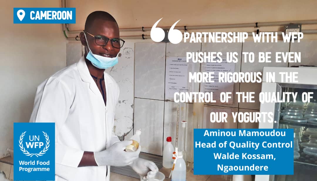 WFP_Cameroon's tweet photo. #Cameroon🇨🇲

Since partnering with @WFP🇨🇲, the mini dairy @WaldeKossam pays special attention to the quality of their products notably yogurts served in #HGSF schools.

#QualityControl is essential whenever food is concerned🎯

#Partnerships
#WorldFoodSafetyDay
#ChangingLives https://t.co/je0fVS587B