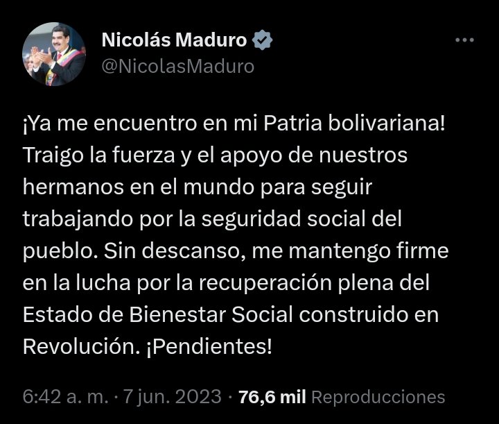 SomosRMNoticias's tweet photo. #EsNoticia 🗞️ Jefe de Estado, @NicolasMaduro, regresó al país luego de su gira por Türkiye y Arabia Saudita, en pro de mantenerse firme en la lucha por la recuperación plena del Bienestar Social del pueblo venezolano, construido en Revolución 

#VenezuelaEsUniónYCooperación #7Jun
