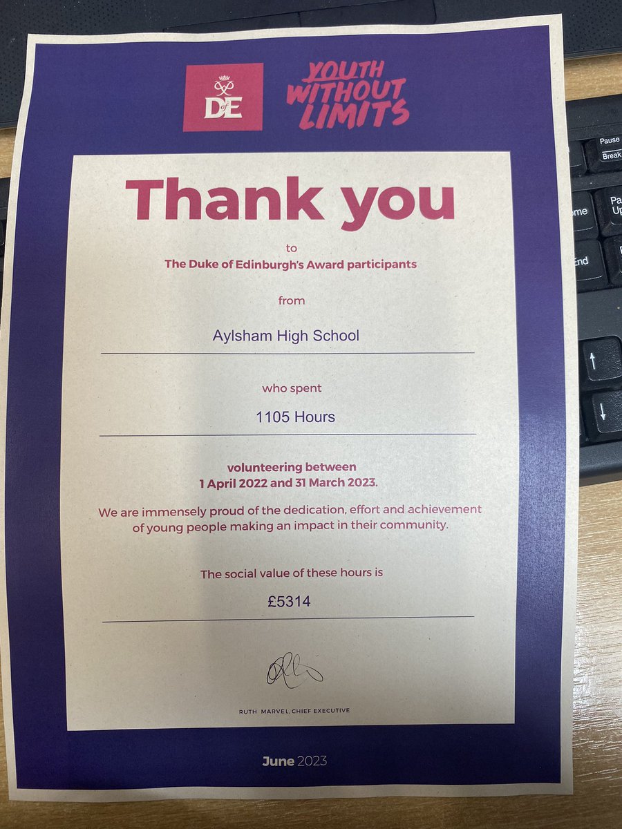 Fantastic achievement! Well done <a href="/aylshamhigh/">Aylsham High</a> D of E students for your hard work &amp; dedication to your volunteering section. £5314 thats a-lot of dosh saved ! #dofewithoutlimits #volunteering #dofeNorfolk  #community #service #HardWorkPaysOff