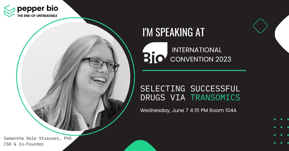 The day is finally here. Our co-founder and CSO @SamanthaDStrass is presenting at @IAmBiotech’s #BIOInternational convention! Catch her in Room 104A at 4:15 pm, where she’ll present research from our proprietary transomics bioplatform. #BIO2023 #Transomics