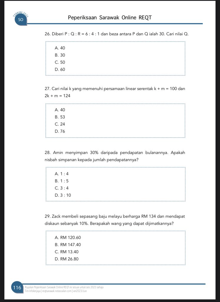 EXAM SARAWAK ONLINE REQT

• 142 m/s
• Nota dan formula Matematik 
• 90 Contoh Soalan & Jawapan

affiliates.jvsecurepay.com/tim/reqt-saraw…