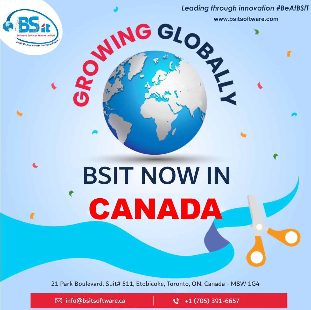 We @ BSIT Software Services
 expanding our footprint globally, to serve you better.

 We are delighted to announce our new branch office in #Canada.🇨🇦 Let’s innovate better.

#BeAtBSIT #BSIT #bsitsoftware #bsitsoftwareservices #DigitalTransformation #ITCompany #MobileApp