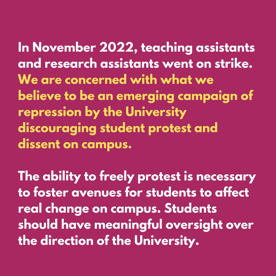 An Open Letter to Community from CUPE 3906 Executive. (THREAD) 🧵 Since our strike last fall, we are concerned with what we believe to be an emerging campaign of repression by the @McMasterU discouraging student protest on campus. Please share widely. #HamOnt #onpoli #canpoli