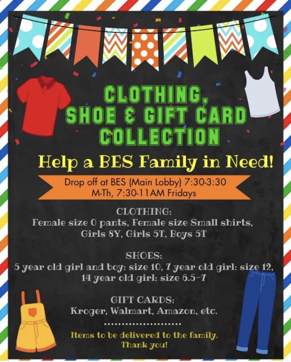 ECHS_studco's tweet photo. Help out a community family in need by donating necessary items. You can drop them off in the Bright Elementary main lobby from: 
7:30am-3:30pm Monday-Thursday 
7:30-11am Friday
Help out one of our own families by donating needed items! ❤️🖤 https://t.co/KsgIH549Cg