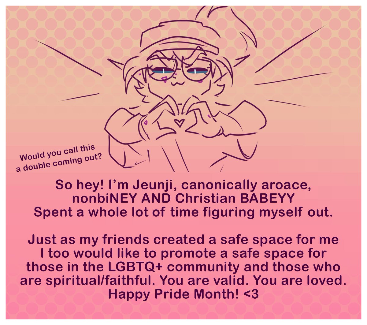 animatorii1's tweet photo. It's June, so you know what that means. Pride month. Guess this is me officially coming out? WoO
Big love and support to queer ppl of faith!
#PrideMonth #Pride2023 https://t.co/iAU3z2djhq