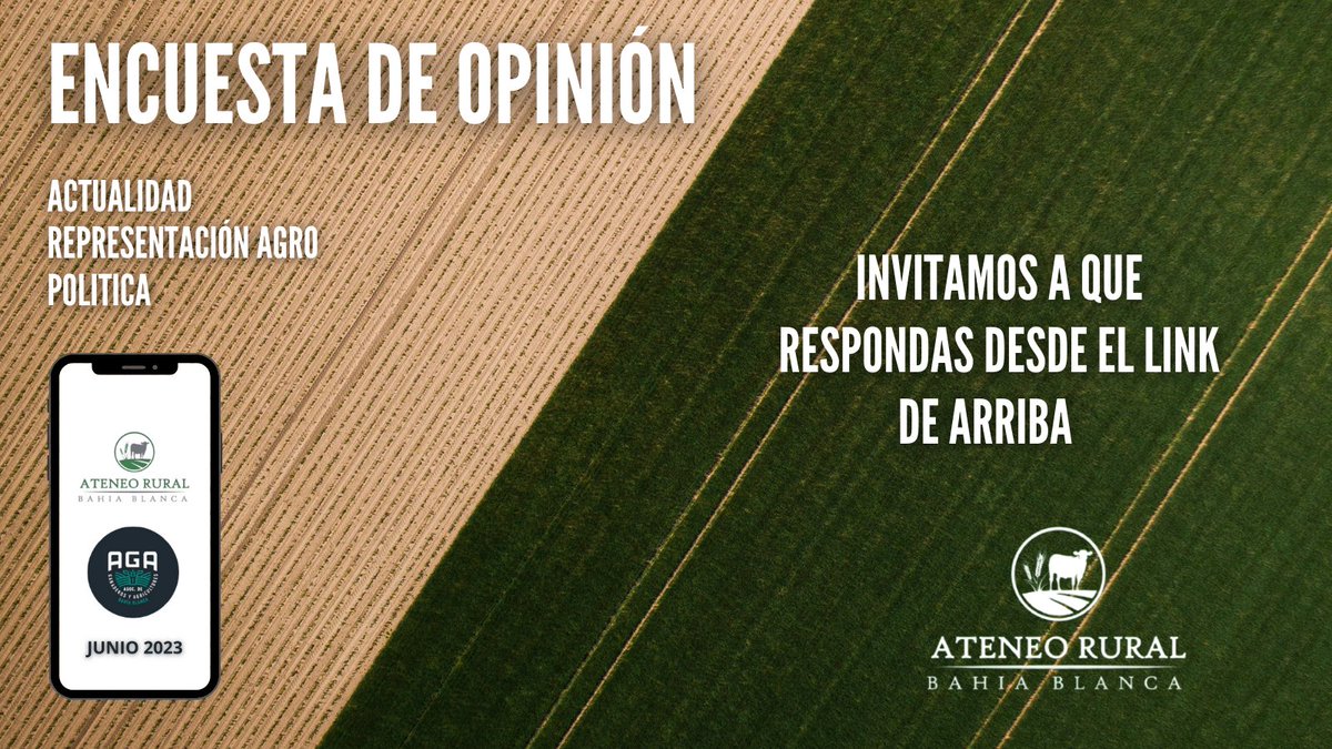 ateneoruralbbca's tweet photo. ENCUESTA SITUACIÓN AGROPECUARIA

La siguiente encuesta tiene como objetivo conocer la opinión publica sobre las problemáticas relacionadas al sector agropecuario entre otras cuestiones de interés actual.

Link: https://t.co/6Gmg0nrHDr 

Agradecemos difusión! https://t.co/XF9cTnPhw8