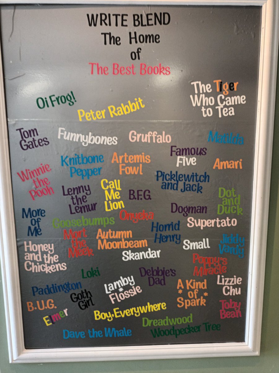 WriteBlendbooks's tweet photo. Just finished filling our new welcome board with some of our favourite books and characters from children's fiction, including some of our fave indies from TAUK Publishing . If you're intrigued by any you haven't heard of, I'll introduce you! If you see your book, play tag! https://t.co/1PCJ2Z66sM