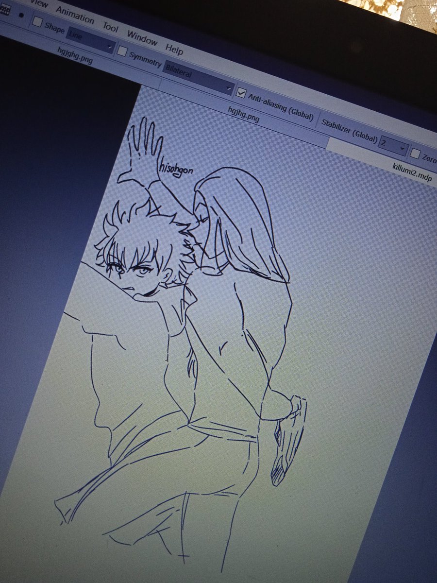 hisohgon's tweet photo. ok yknow what fuck it 2020 #illukillu #killumi sketch i never finished. might as well fingersketch it now on phone wdyt :P (prompt is definitely brainrot illumi literally stole killu's underwear and he's not having it steamy scenes later;) https://t.co/74yQ2KIrcd