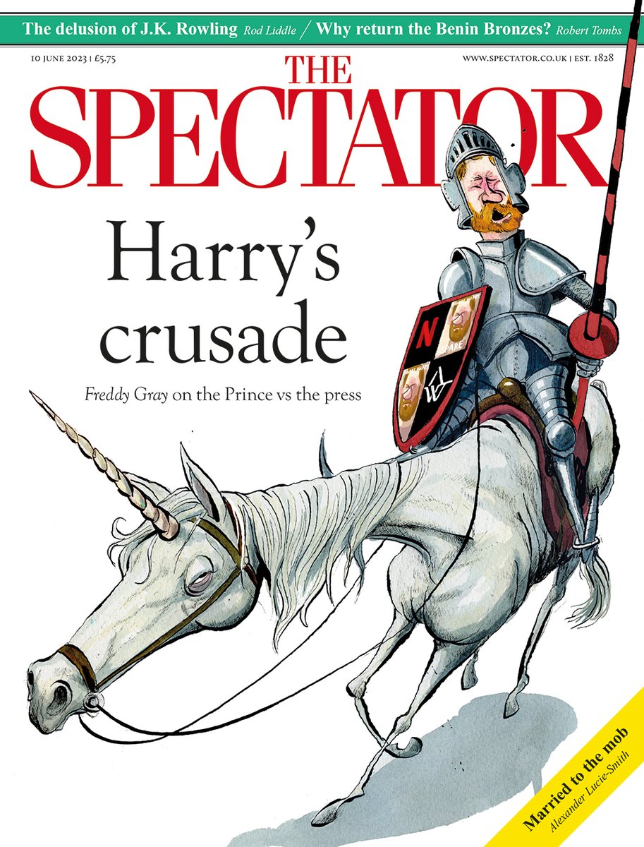 spectator's tweet image. 🗞 Harry’s crusade: Freddy Gray on the Prince vs the press
 
✍️ In mag:
 
• Katy Balls on why Rishi Sunak fears the Covid inquiry
• Alex Lucie-Smith on how women became essential to the mafia’s survival
• Rod Liddle on the delusion of JK Rowling
 
subscribe.spectator.co.uk