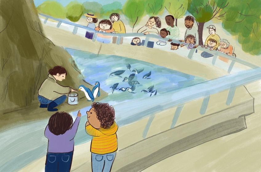 <a href="/bethspencerart/">Beth Spencer</a>'s illustrations of the penguins at the zoo looks like the perfect summer day! See more of Beth's kidlit illustrations on our children's illustration agency website: astound.us/publishing/bet…
