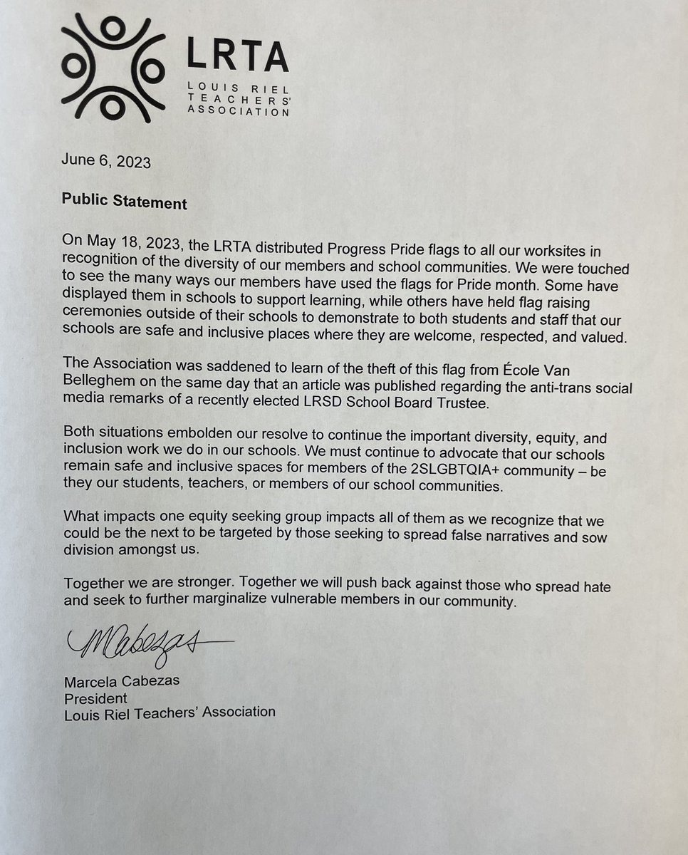 LRTA shared the following statement at last night’s LRSD Board of Trustees meeting regarding recent events in the Division that have negatively impacted our community.