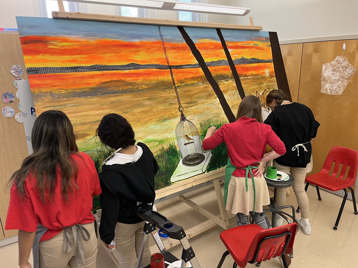 8th grade helpers doing final rendering on the RBPL mural panel. #RBBisBIA #mural #nature #middleschool #art #painting #acrylic