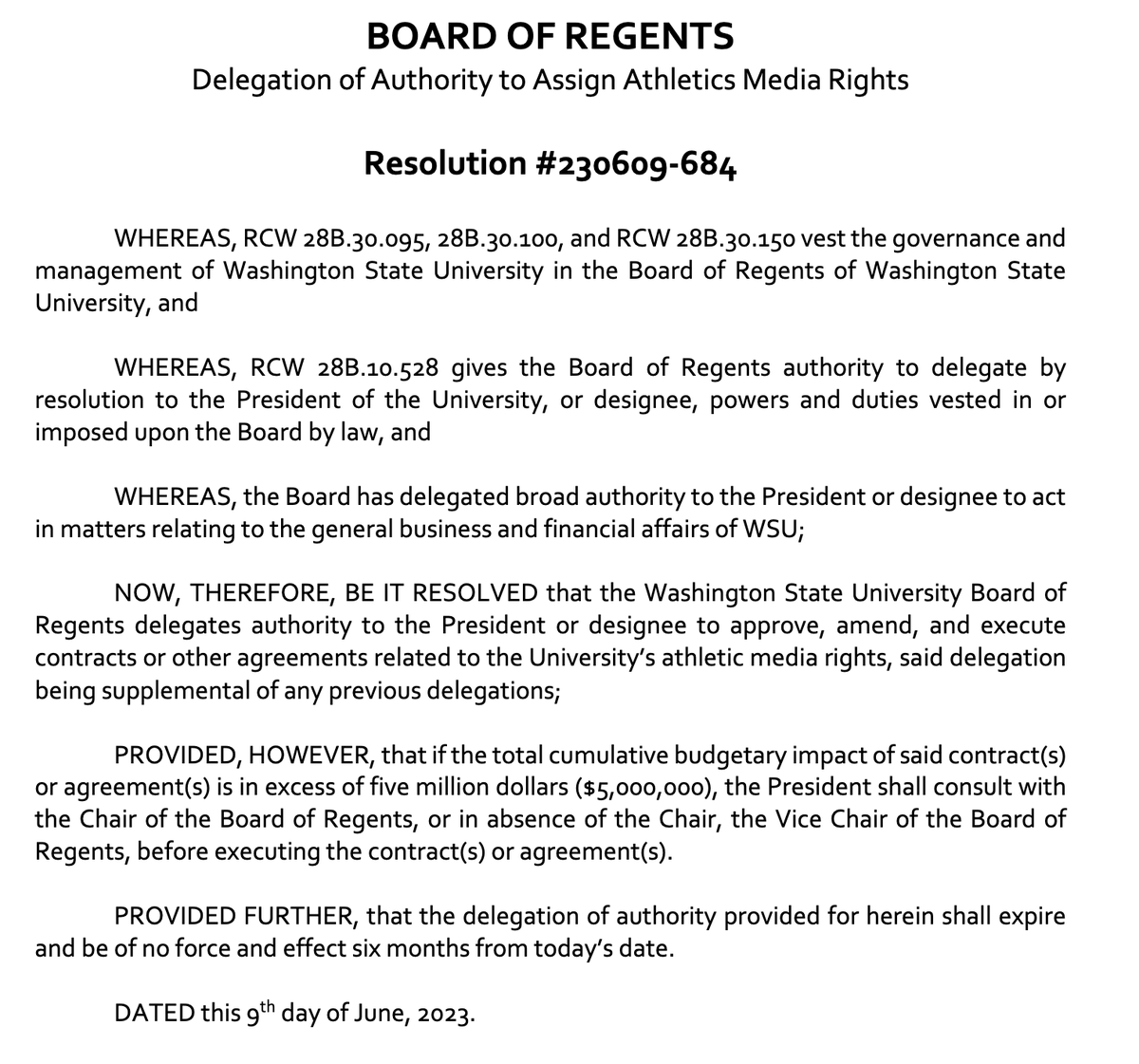James Crepea on Twitter "Washington State's board of regents voting to