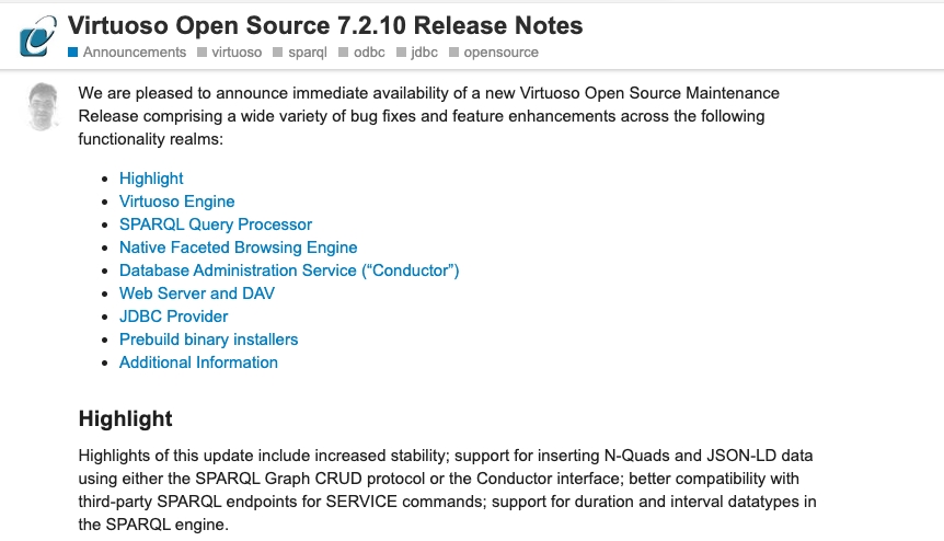 The latest #VirtuosoRDBMS Open Source Edition is live. * Enhanced #NQuads or #JSONLD support in #SPARQL Graph Protocol or Bulk-Loader * Better SPARQL-FED introspection across 3rd party endpoints * etc. community.openlinksw.com/t/virtuoso-ope… #GraphDatabase #KnowledgedGraph #DBMS #LinkedData