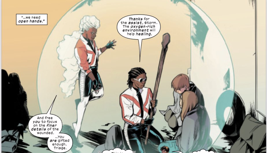 X-Men: Mutant First Strike
By: Steve Orlando
I really enjoyed this Book. A LOT of POC Mutants being used. Finally. Love to see it. #Storm was great. She had 2 Feats: 
1. Pressure Feat. 
2. A Bubble of clear Pure Oxygen. And I enjoyed her Dialogue. 
#xspoilers #xtwitter