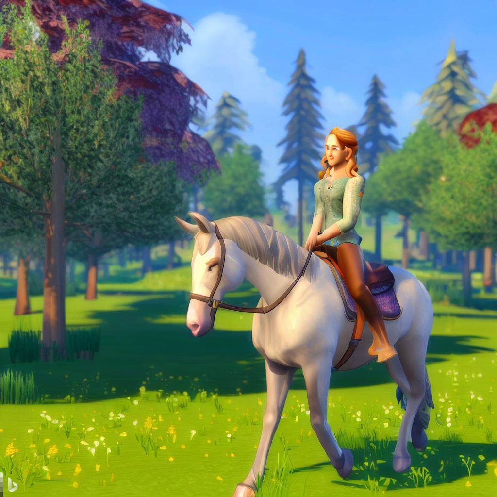 noobooplays's tweet photo. I asked an AI what the new horse pack for #TheSims4 will look like. What do you think? 🐎 #thesims4horseranch https://t.co/sSezh5FyRe