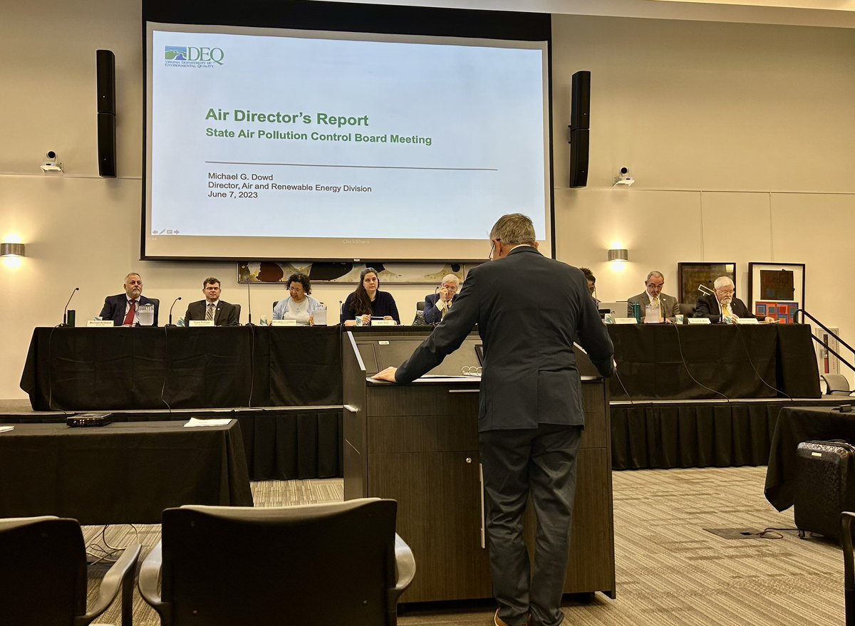 SierraClubVirg1's tweet photo. Here today to #DefendRGGI
@VirginiaDEQ Air Pollution Control Board meeting starting off with a presentation from Director Mike Dowd.
Beginning his report with good news about #Solar adoption in Virginia ☀️ https://t.co/irFTOzRBZY