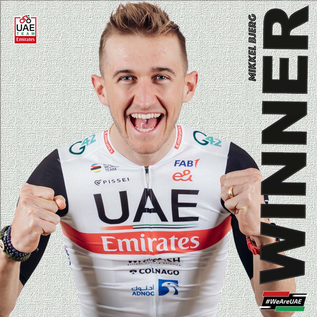 @UAE-TeamEmirates (@teamemiratesuae) on Twitter photo 🎉🥇 YES!!! <a href="/mikkelbbjerg/">Mikkel Norsgaard Bjerg</a> wins #Dauphiné 🇫🇷 stage 4 ITT and takes the race lead💛!
His first success as a pro! 💪💪💪
#UAETeamEmirates #WeAreUAE 🎉🥇 YES!!! <a href="/mikkelbbjerg/">Mikkel Norsgaard Bjerg</a> wins #Dauphiné 🇫🇷 stage 4 ITT and takes the race lead💛!
His first success as a pro! 💪💪💪
#UAETeamEmirates #WeAreUAE