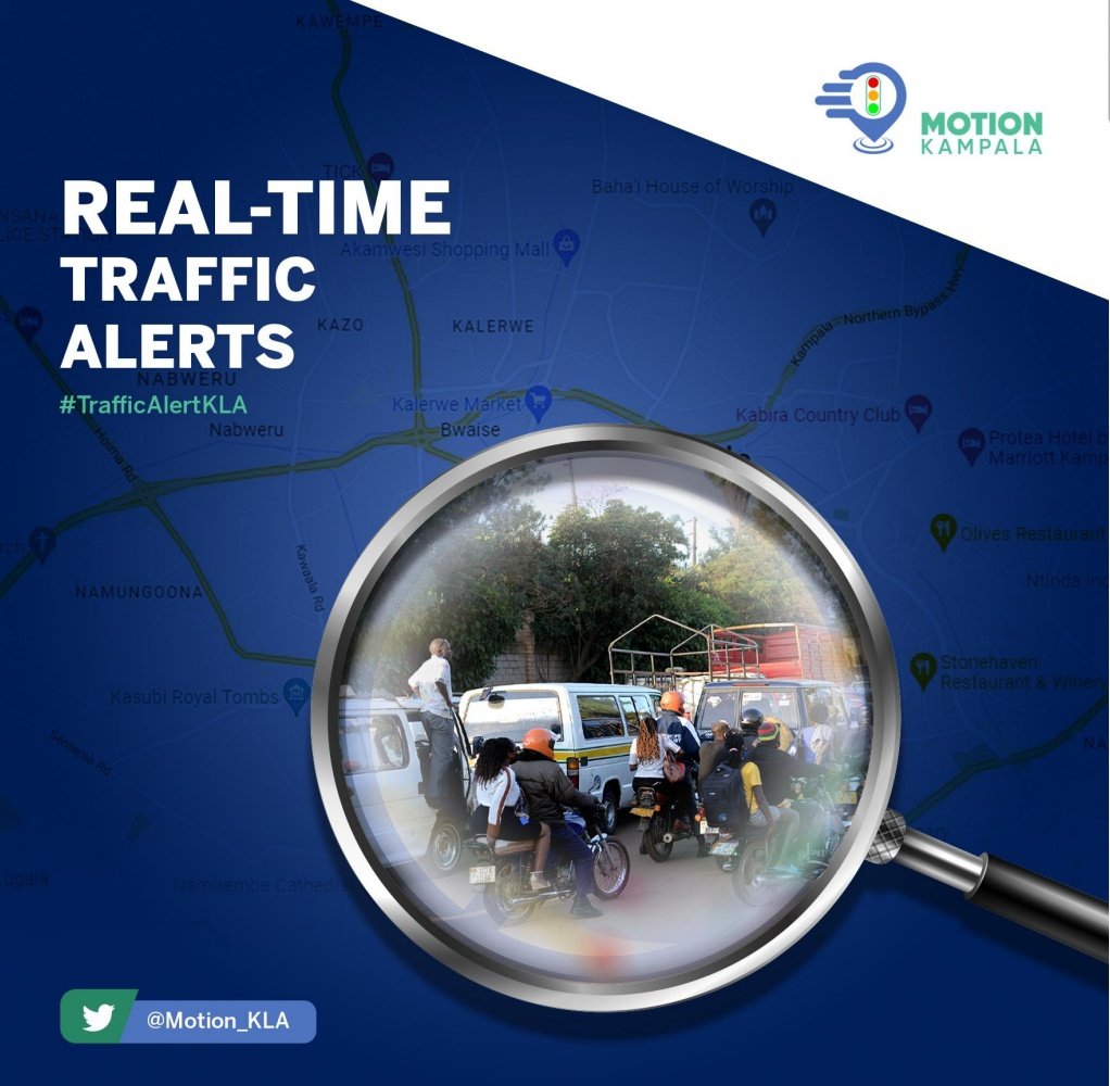 Share your traffic alerts with Motion Kampala and unleash  the power of real time information. 
Together, we'll conquer the chaos 

Link motionkampala.com

#TrafficAlertKLA 
#ShareAlertsWithUs