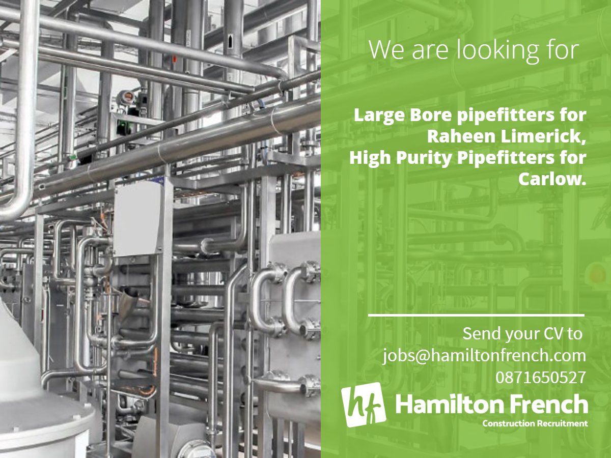 HamiltonFrench_'s tweet image. We are looking for pipefitters for Carlow and Limerick if interested get in touch.

#pipefitters #largebore #highpurity #mechanical #irishjobs #nijobs