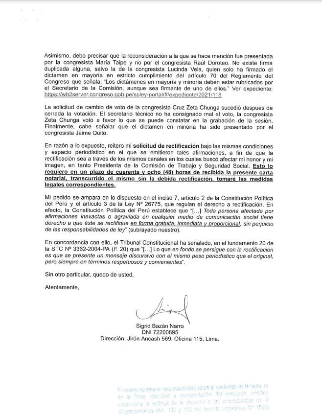 Lamentamos lo tendencioso de estas notas y que medios tomen postura política frente a temas técnicos. Aquí la carta notarial que desbarata lo escrito por <a href="/elcomercio_peru/">El Comercio</a> sobre la Comisión de Trabajo que presido: