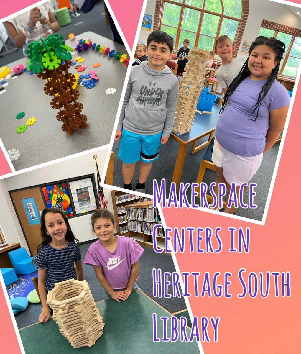 gonzalezkellym's tweet photo. Mrs. Miller brought #makerspace magic to Heritage South library this week! Eagles enjoyed fast-moving centers to tackle various #STEAMchallenges & creative activities—loved their motivation to collaborate on a #StickTogether mosaic for the big reveal!🌻 #fourCs #librarymakerspace https://t.co/UF2U1y6I7D