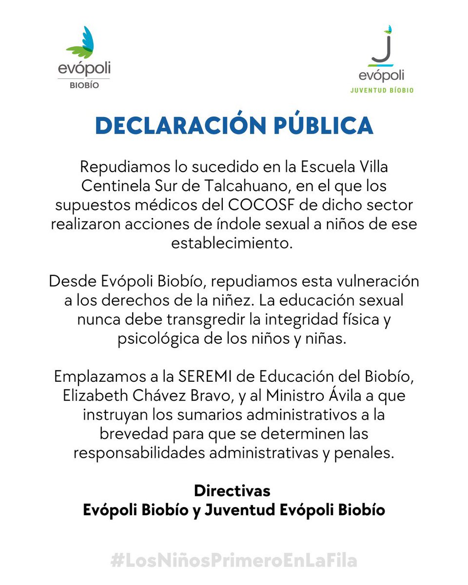 andreasouper's tweet photo. Desde @EvopoliBiobio condenamos este nivel de vulneración de nuestros niños. No podemos seguir permitiendo que se disfrace el abuso, los niños
NO se tocan #ConMisHijosNoTeMetas @evopoli #LosNiñosPrimero https://t.co/oSkVjCl97G