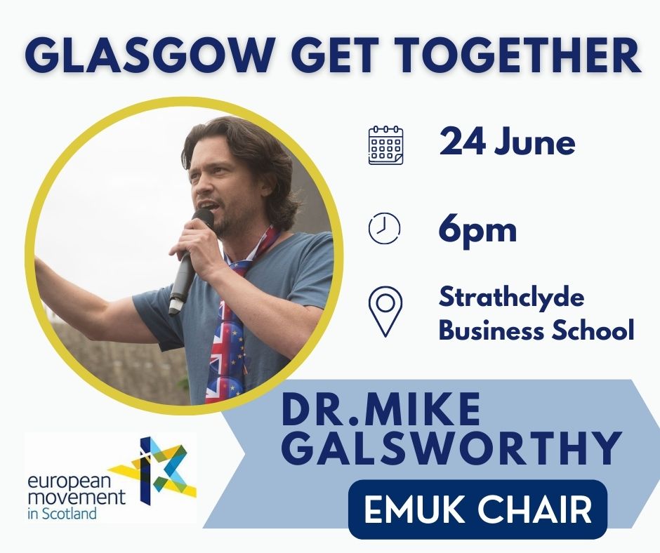 Following his election as Chair of <a href="/euromove/">European Movement UK</a> we have invited <a href="/mikegalsworthy/">Mike Galsworthy</a> to meet with members &amp; supporters.

We'd love you to join this event which will take place on Saturday 24th of June at 6pm in Glasgow.

Get your free ticket here eventbrite.co.uk/e/emis-glasgow…