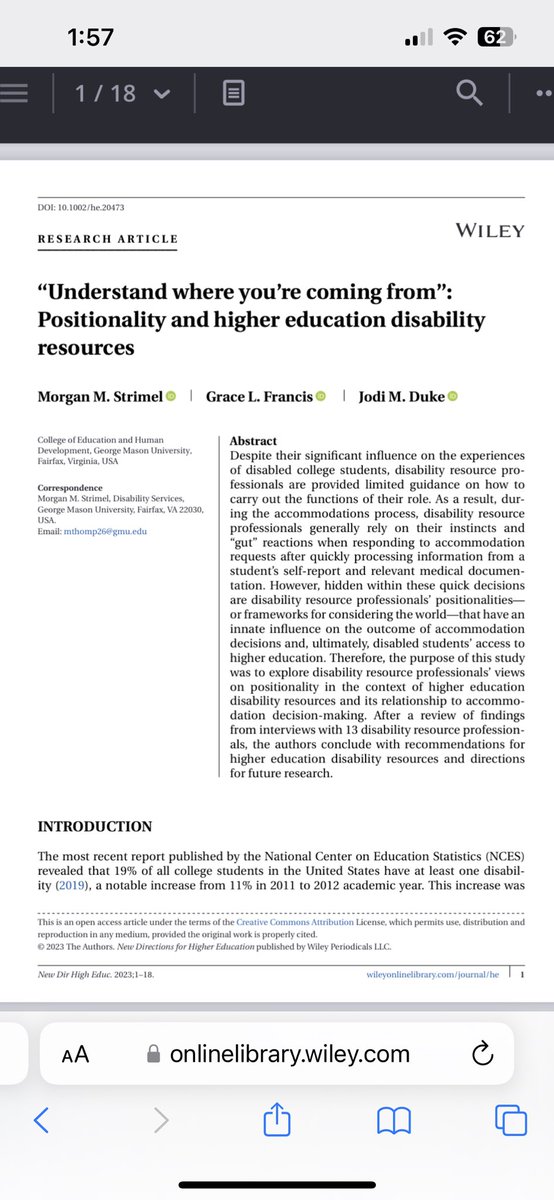 New with Grace Francis and @jduke4! Key finding: Unanimous acknowledgment among disability resource professionals that positionality was an influential force in their work, with most directly tying this influence into accommodation decision-making. onlinelibrary.wiley.com/doi/10.1002/he…